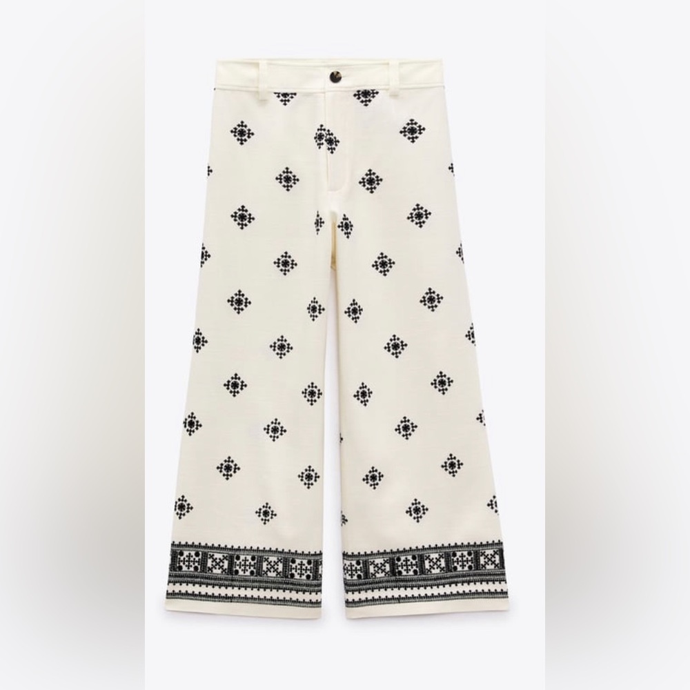 Zara Linen Blend Printed Pants Size XL